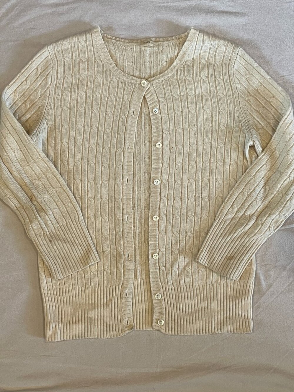 J Crew Classic Cream Cable-Knit Button Cardigan Wool Blend Small